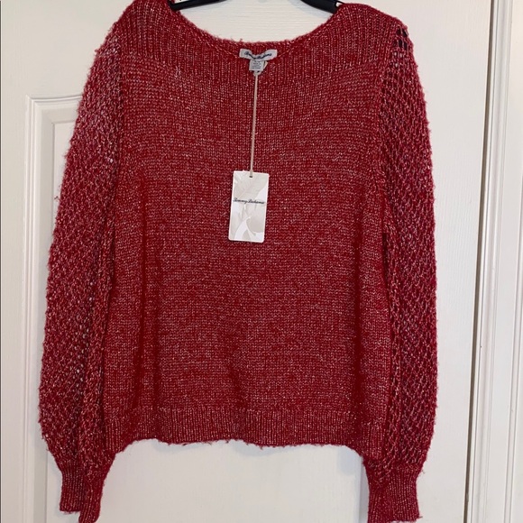 Tommy Bahama Shimmer Balloon Sleeve Sweater Red Size L - Picture 3 of 5